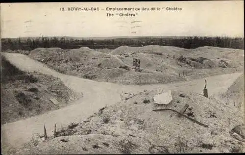 Ak Berry au Bac Aisne, Emplacement du lleu dit le Cholera, Kriegszerstörung 1. WK