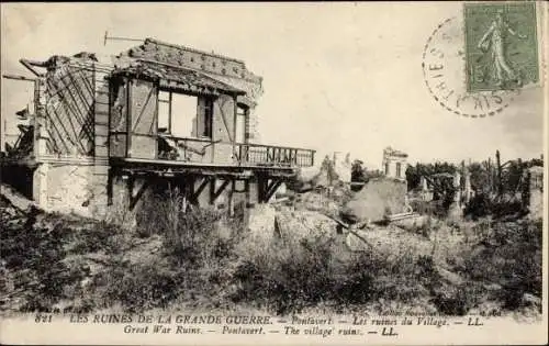 Ak Pontavert Aisne, Les ruines du Village, Kriegszerstörung 1. WK