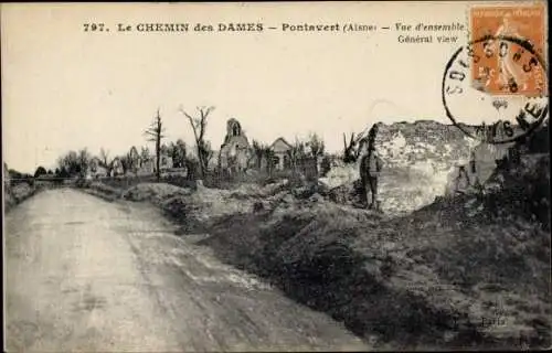 Ak Pontavert Aisne, Vue d'ensemble, Kriegszerstörung 1. WK