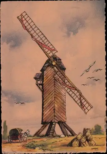 Künstler Ak Barday, Vieux Moulin Oise, Moulins a Vent en Picardie