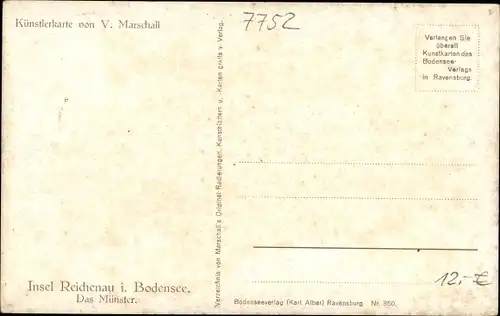 Künstler Ak Marschall, V., Insel Reichenau am Bodensee, Das Münster, Nr. 850