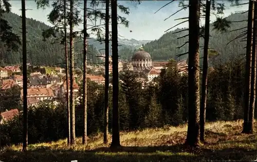 Ak Sankt Blasien im Schwarzwald, Ort aus dem Wald gesehen