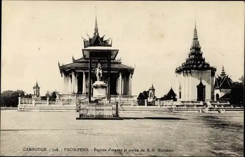 Ak Pnom Penh Kambodscha, Pagode, Statue de S. M. Norodom