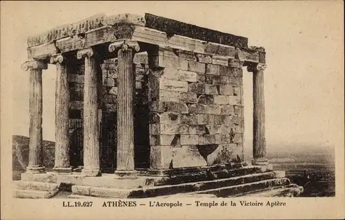 Ak Athen Griechenland, L'Acropole, Temple de la Victoire Aptere