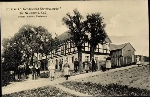 Ak Neuhäusern Krumhermsdorf Neustadt in Sachsen, Restaurant, Pferde