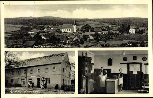 Ak Nittendorf in der Oberpfalz Bayern, Totalansicht, Gasthaus, Innenansicht