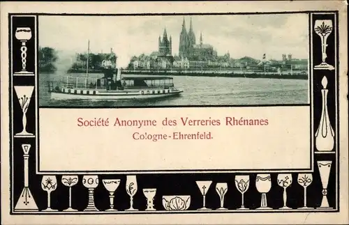 Passepartout Ak Ehrenfeld Köln am Rhein, Societe Anonyme des Verreries Rhenanes, Reklame