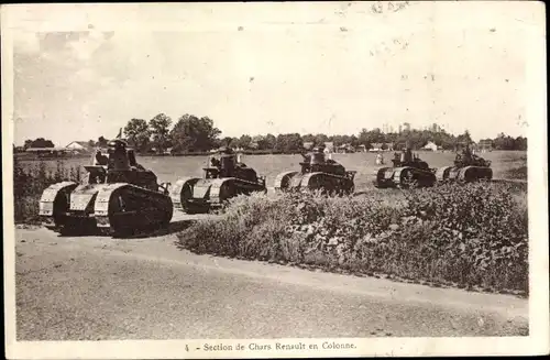 Ak Section de Chars Renault en Colonne, französische Panzer