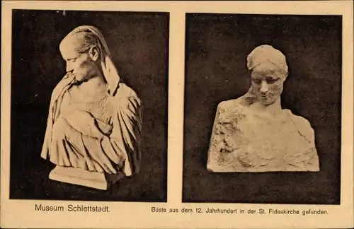 Ak Sélestat Schlettstadt Elsass Bas Rhin, Büste aus dem 12. Jahrhundert, St. Fideskirche