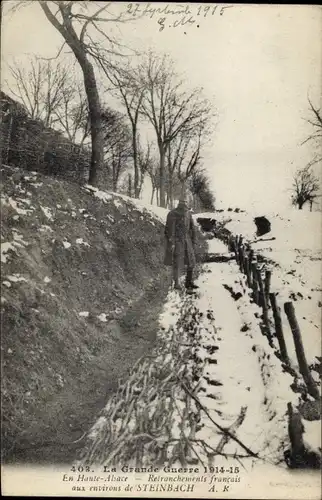 Ak Steinbach Elsass Haut Rhin, En Haute-Alsace, Retranchements francais aux environs, hiver