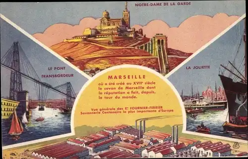 Ak Marseille Bouches du Rhône, Notre Dame de la Garde, Le Pont Transbordeur, La Joliette
