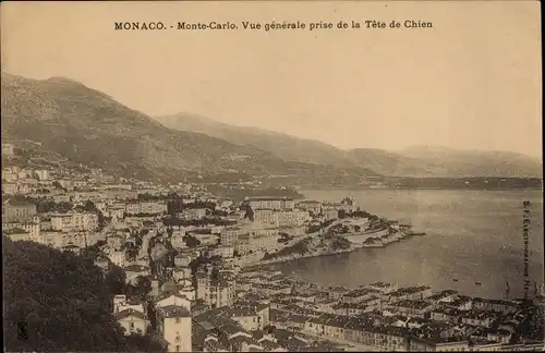 Ak Monte Carlo Monaco, Vue generale prise de la Tete de Chien