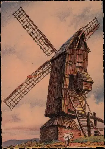 Künstler Ak Barday, Vieux Moulin Oise, Moulins a Vent en Flandre