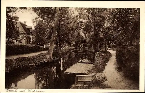 Ak Giethoorn Overijssel Niederlande, Ortsansicht, Straße, Fluss, Boot, Brücke