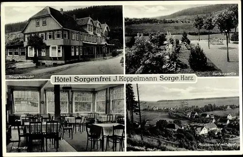 Ak Sorge Oberharz am Brocken, Hotel Sorgenfrei, Innenansicht, Ortsansicht