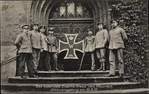 Ak Pößneck in Thüringen, Nagelung, Eisernes Kreuz, Schlussnagelung 1915, Deutsche Soldaten