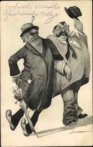 Künstler Ak Zwei Betrunkene Männer