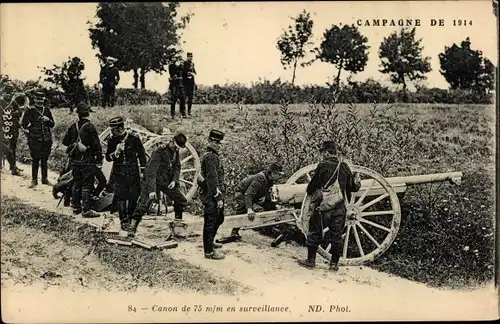 Ak Campagne de 1914, Canon de 75 mm en surveillance, französisches Geschütz