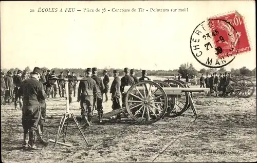 Ak Ecoles a Feu, Pièce de 75, Concours de Tir, französische Geschütze