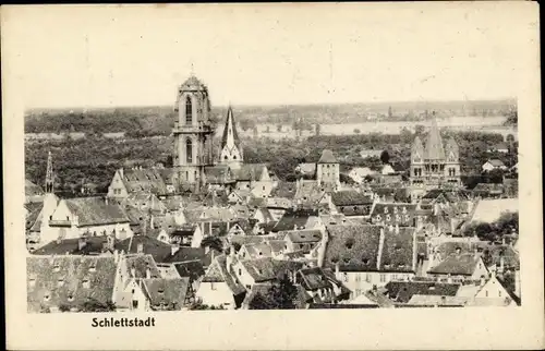 Ak Sélestat Schlettstadt Elsass Bas Rhin, Blick auf den Ort