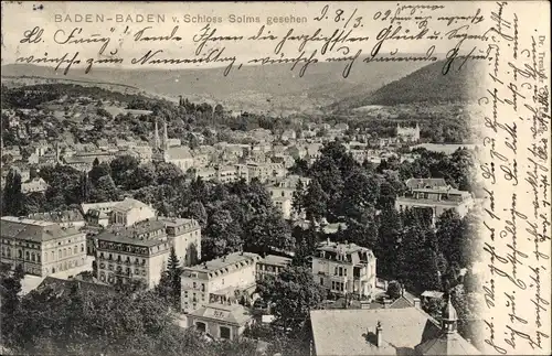 Ak Baden Baden, Stadtblick vom Schloss Solms gesehen