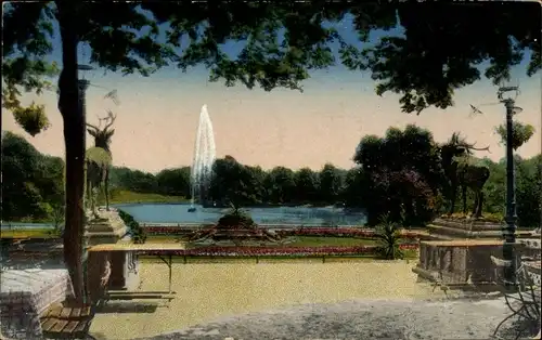 Ak Gelsenkirchen im Ruhrgebiet, Stadtpark, Hirschgruppe von der Terrasse des Stadtgarten Restaurants