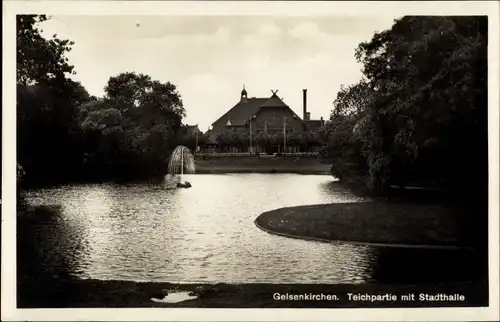 Ak Gelsenkirchen im Ruhrgebiet, Stadtpark, Stadthalle, Teich