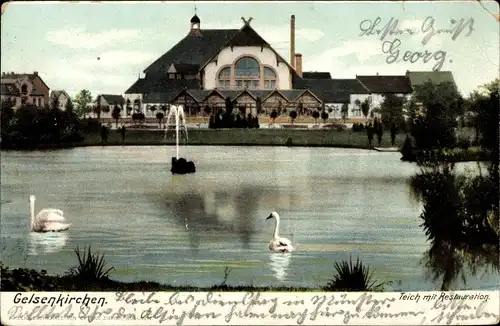 Ak Gelsenkirchen im Ruhrgebiet, Stadtpark, Teich, Restauration