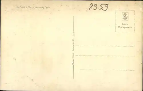 Ak Hohenschwangau Schwangau im Ostallgäu, Schloss Neuschwanstein