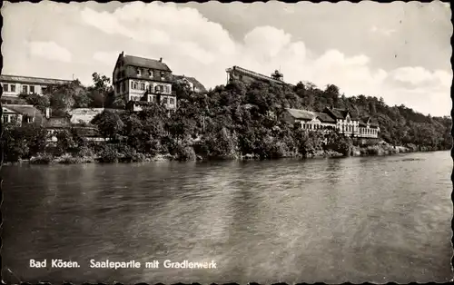 Ak Bad Kösen Naumburg an der Saale, Saalepartie mit Gradierwerk
