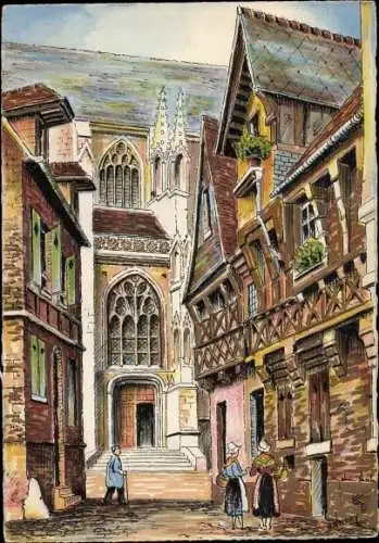 Künstler Ak Barday, Saint Jacques de Lisieux Calvados, Vieilles Maisons de la Rue