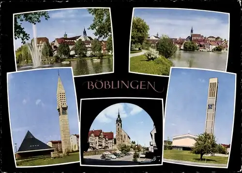 Ak Böblingen in Württemberg, Kirchtürme, Springbrunnen, Teilansichten