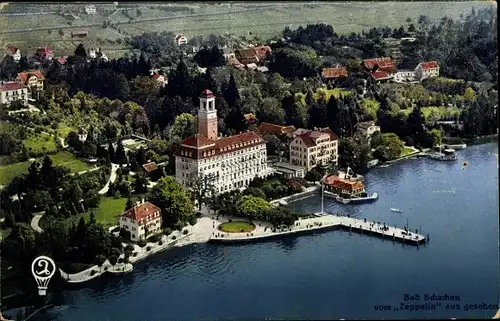 Ak Bad Schachen Lindau am Bodensee Schwaben, Ort vom Zeppelin aus gesehen