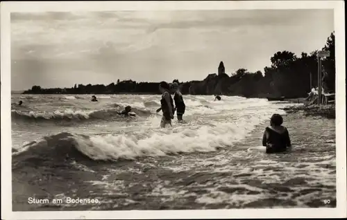 Ak Hagnau am Bodensee, Sturm am Bodensee, Badepartie