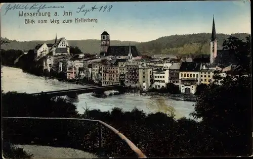 Ak Wasserburg am Inn in Oberbayern, Blick vom Weg zum Kellerberg