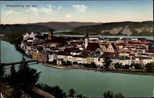 Ak Wasserburg am Inn in Oberbayern, Luftbild vom Ort