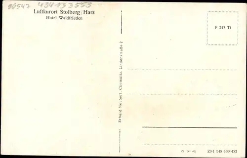 Ak Stolberg im Harz, Hotel Waldfrieden