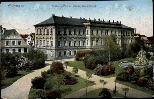 Ak Erlangen in Mittelfranken Bayern, Schlossgarten, Markgräfl. Schloss