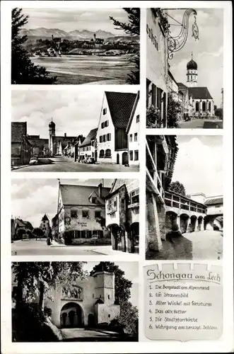 Ak Schongau in Oberbayern, Gesamtansicht, Straßenpartie, Alter Winkel, Stadtpfarrkirche, Schloss