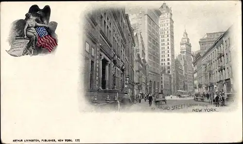 Ak New York City USA, Broad Street, Amerikanische Fahne