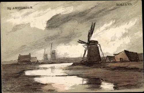 Künstler Ak Amsterdam Nordholland Niederlande, Windmühlen