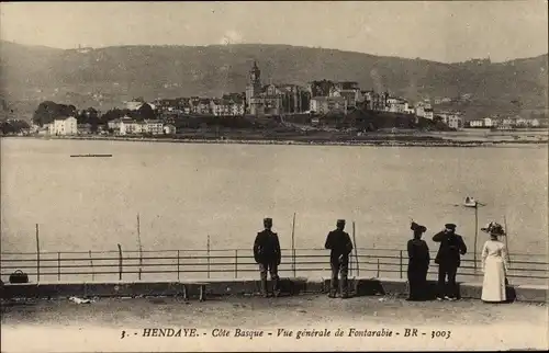Ak Hendaye Pyrénées-Atlantiques, CIte Basque, Vue generale de Fontarabie