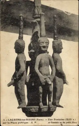 Ak Lacaune les Bains Tarn, Une Fontaine sur la Place publique