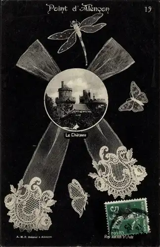 Ak Alencon Orne, Point d'Alencon, Le Chateau, Serviette