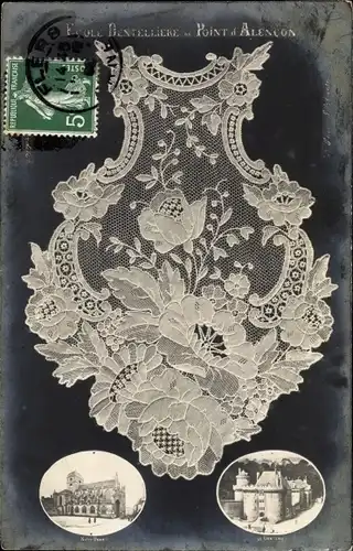 Ak Alencon Orne, Ecole Dentelliere de Point d'Alencon, Notre Dame, Le Chateau, Serviette