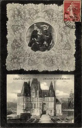Ak Alencon Orne, Chateau d'O, Point d'Alencon, Tracht, Serviette