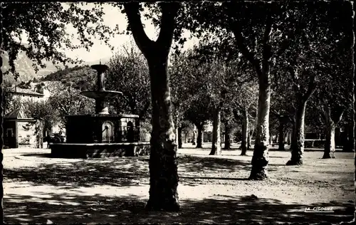 Ak Nyons Drôme, Fontaine et platanes de la place de la Libération