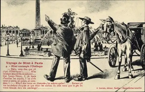 Künstler Ak Rot, E. D., Paris, Voyage de Mimi, Mimi contemple l'Obelisque