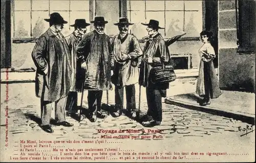 Künstler Ak Rot, E. D., Paris, Voyage de Mimi, Mimi enchante par pour Paris