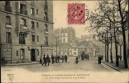 Ak Paris XIII. Arrondissement Gobelins, L'Entree du Cabinet dentaire L. Cheurin, 2, Rue Campo Formio